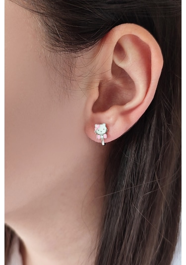 Kız Çocuk Hello Kitty Kedi Tasarım 925 Ayar Gümüş J Küpe N11.66517