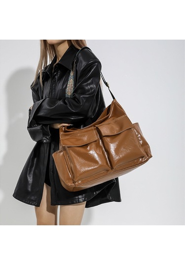 Banliyöyük Kapasiteli Bezçanta Vintage Omuz Çantası Kahverengi Kahverengi