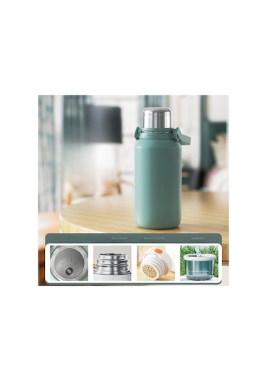 Paslanmaz Çelik Yalıtımlı Seyahat Fincanı Büyük Boy Termal Mug Çay Kahve Bardağı Taşınabilir Matara Erkek Kadın Çocuk İçin Dayanıklı King Kong Fincan Yeşil