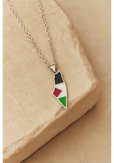 Filistin Haritası Gümüş 925 Ayar Kolye Özgür Filistin Temalı Gümüş