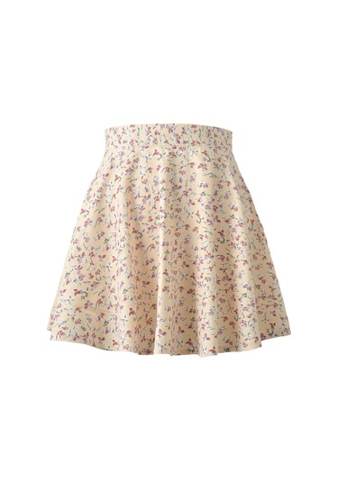 Kadın Çiçekli Yüksek Bel Fermuarlı Şifon Baskılı Kısa Halter Etek Sarı