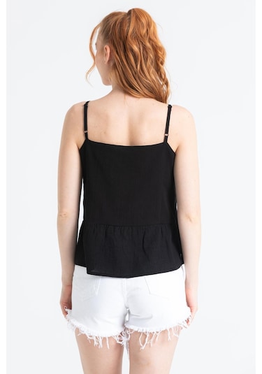 Askılı Şile Bezi Bihter Nakışlı Yazlık Bluz Siyah Syh-siyah