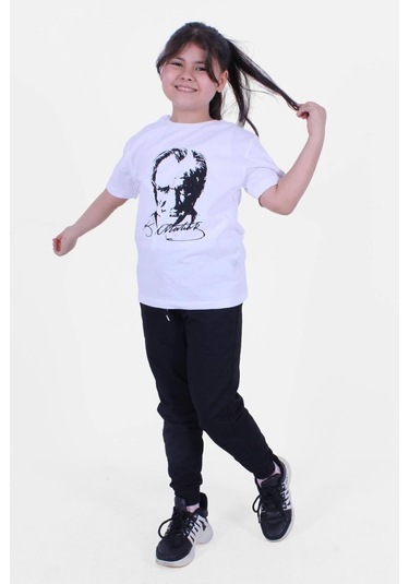 Fyk Kids Atatürk-ımza-bayrak Baskılı Unisexs Takım Beyaz - Siyah