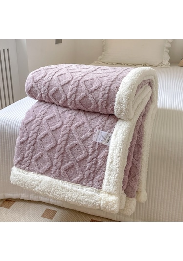 Hqgoodstore Yeni Ev Basit Düz Renk Kalınlaştırılmış Kuzu Kadife Çift Yumuşak Tek Battaniye Mor 150 200cm Mor