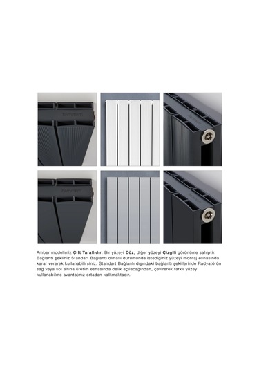 600x1435 Amber Yatay Gümüş Gri Alüminyum Radyatör