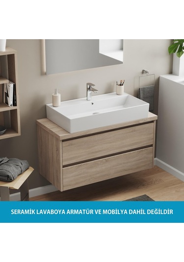 Aqua Bagno Plan Tezgah Üstü Kare Lavabo Beyaz 80 x 45 CM