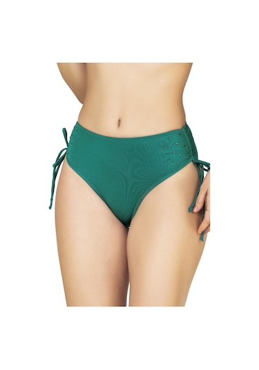 Endeep Kadın İp Detaylı Yeşil Yüksek Bel Bikini Takımı Yeşil