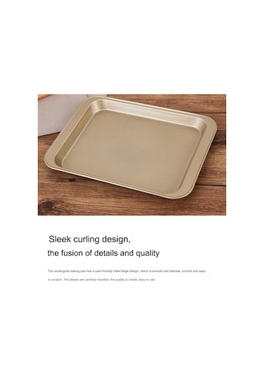 Xurunkeji Kolay Tutuş İçin Uzatılmış Saplı Yapışmaz Fırın Tepsisi, Eşit Pişirmeyi Destekler, Bulaşık Makinesinde Yıkanabilir Altın Altın