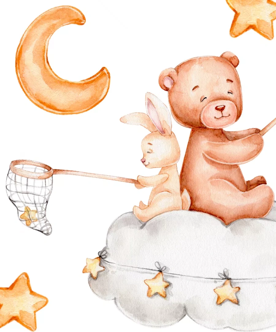 Artenuevo Çocuklar İçin İç Mekan Çıkartmaları Uyuyan Tavşanlar Ve Ayıcıklar 152778265 Açık Mavi