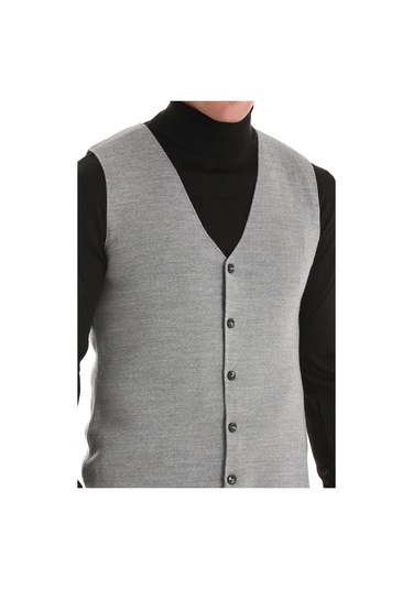 Gri Regular Fit Düz V Yaka Triko Yelek 34171023a002 007