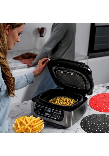 Buffer Siyah Isıya Dayanıklı Yıkanılabilir Silikon Fırın Ve Airfryer Yuvarlak Model Pişirme Matı 23 Çok Renkli