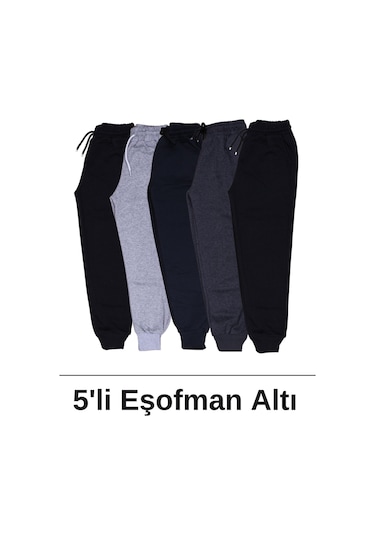 Erkek Çocuk 5'li Beli Lastikli Düz Eşofman Altı Siyah