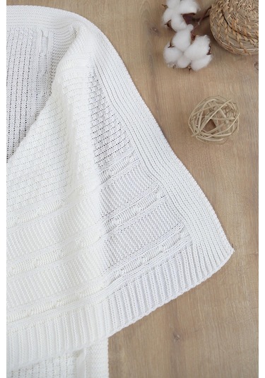 Kız Erkek Bebek Unisex Krem Triko Süslü Bebek Battabiyesi Stl6853 Beyaz - Fuşya