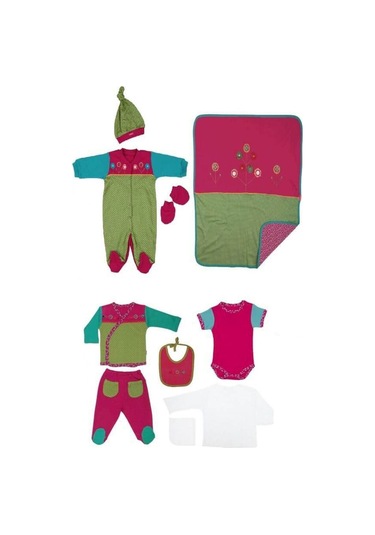 2032 Yenidoğan Kız Bebek Çiçek Desenli 10'lu Hastane Çıkışı Açık Bej