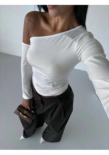 Omuz Detaylı Kollu Bluz Beyaz F2336 Beyaz