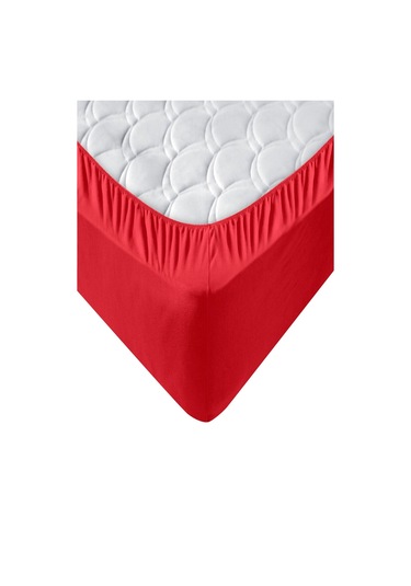 Penye Lastikli Çarşaf, Tek Kişilik , Kırmızı, Pamuk-elastan Örme Kumaş, 230 Gr/m² Kırmızı