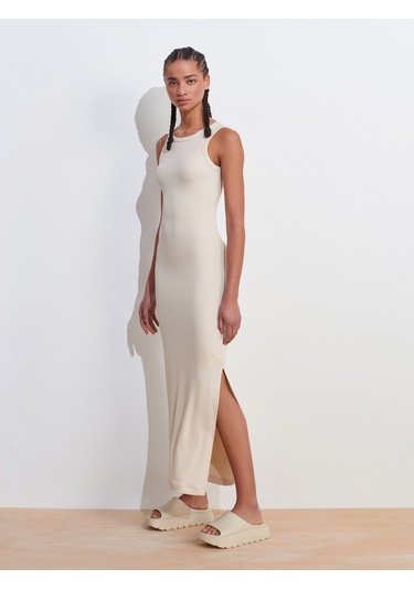 Dilvin 91381 Yırtmaç Detaylı Midi Boy Elbise-taş Taş