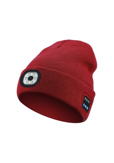 Açık Çok Fonksiyonlu 2'si 1 Arada Led Aydınlatma Örgü Sökülebilir Bluetooth Şapka 3544 Kırmızı