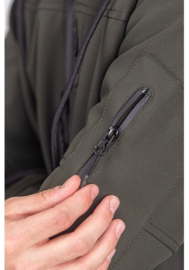 Suya Dayanıklı Slim Fit Softshell Kapüşonlu Erkek Mont Haki Suya Dayanıklı Slim Fit Softshell Kapüşonlu Erkek Mont Haki