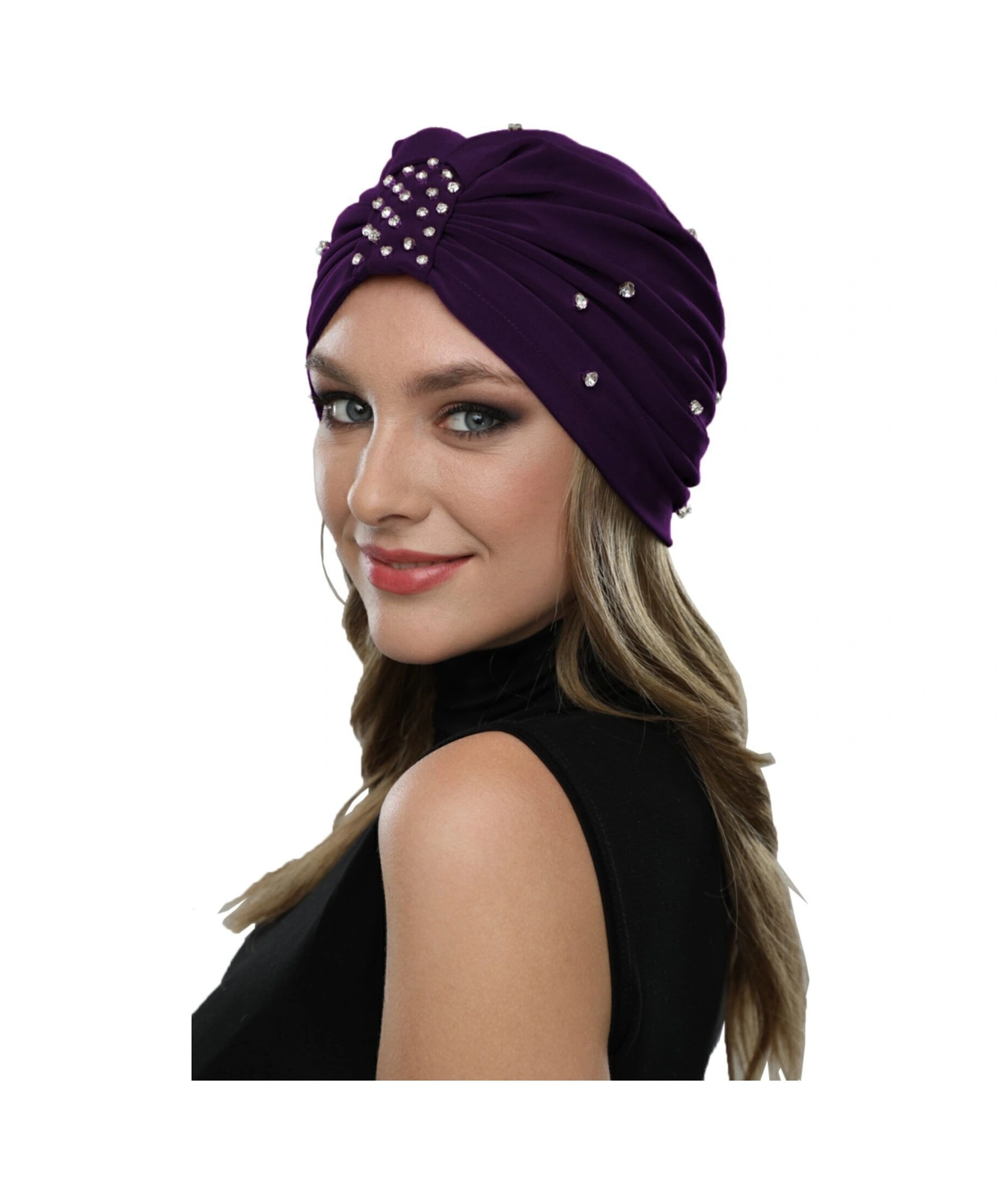 Zeni Taşlı Astarlı El İşi İşlemeli Mor Hazır Türban Tesettür Abiye Bone Mor