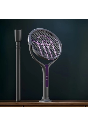 Boatshop1 Teleskopik Uzatma Çubuğu Mor Katlanabilir Şarj Edilebilir Elektrikli Sinek Raketi Ve Mor Işık Uzatmalı Sopa Ev Ofis Kamp İçin