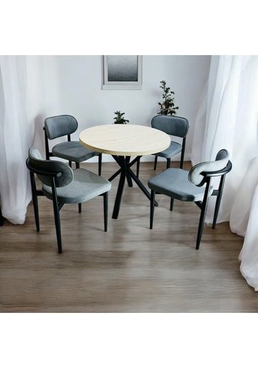 Yeliz Mutfak Masa Takımı 4 Kişilik Sarı Mermer Desenli Yeliz009 Açık Gri