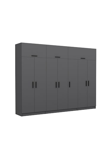 Minar Kale 7 Kapaklı 2 Çekmeceli Dolap Ve Yüklük Antrasit 235cm