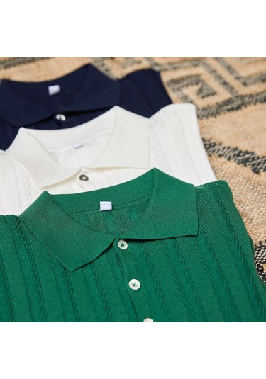 Yeni Erkek Yaz Kısa Kollu Erkek Çizgili Günlük İnce Örme Kısa Kollu Beyaz