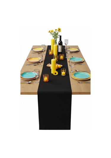Siyah Şık Masa Runnerı 50x150 Cm Modern Ve Zarif Masa Örtüsü Siyah
