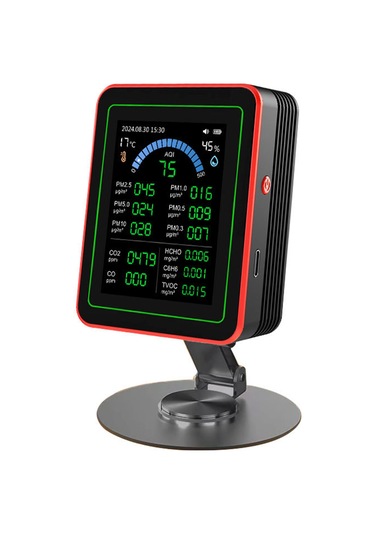 Wezone Zn-mt32 Siyah Standlı Hava Kalitesi Testeri: Co2, Pm2.5, Hcho, Isı-nem Ölçümü Ve Veri Depolama/download Özellikli 18'li Fonksiyonlu Cihaz