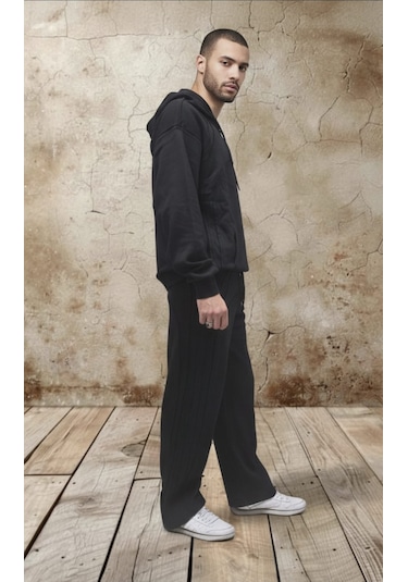 Black Steel Oversize Kalıp Pamuklu Erkek Eşofman Takımı Siyah