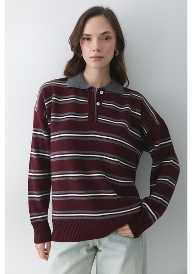 Bordo - Antrasit Polo Yaka Kazak - 241248 Bordo - Antrasit