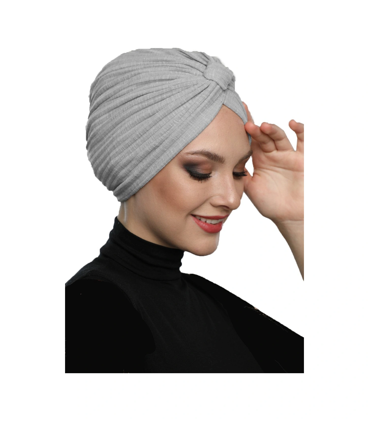 Pamuklu Bantlı Çapraz Astarlı Bulut Grisi Hazır Türban Tesettür Havuz Bonesi Bulut Grisi