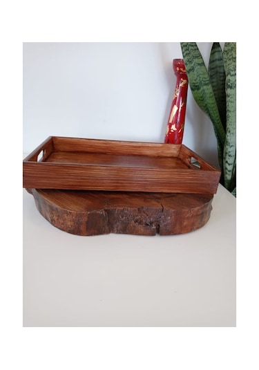 Eskitme Efektli Ahşap Dekoratif Kahve, Çay, Söz, Nişan, Sunum , Servis Tepsisi Eskitme Kahverengi