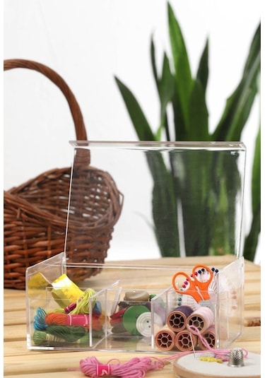 Sembol Gross 6 Bölmeli Demlik Poşet Çay Saklama Kutusu Organizeri Mutfak Ofis Saklama Kutusu Şeffaf Beyaz