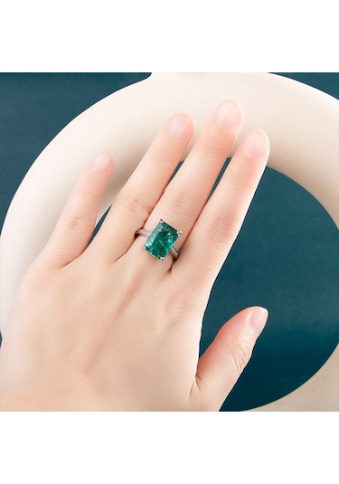 Pomoiii Büyük Dikdörtgen Taş Kadın Yüzükler Parlak Yeşil Renk Asil Bayan Parmak Yüzük Parti Için Yüksek Kalite Moda Aksesuarları 9 Yeşil