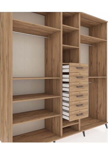 Kronos Dolap 10 Raflı 6 Çekmeceli 3 Askılı 220x59x243 Çam-çam/çam Atlas Çam/atlas Çam