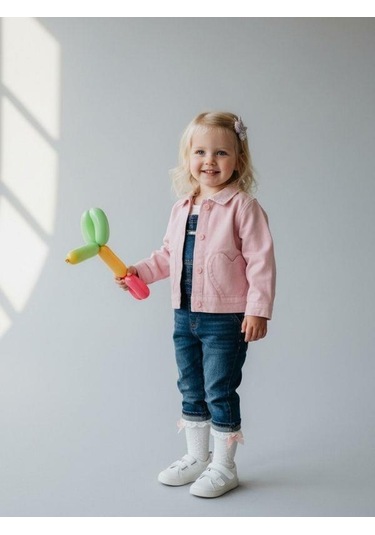 Zekids Kız Bebek Kalp Detaylı Cepli Düğmeli Ceket-16903 Pembe