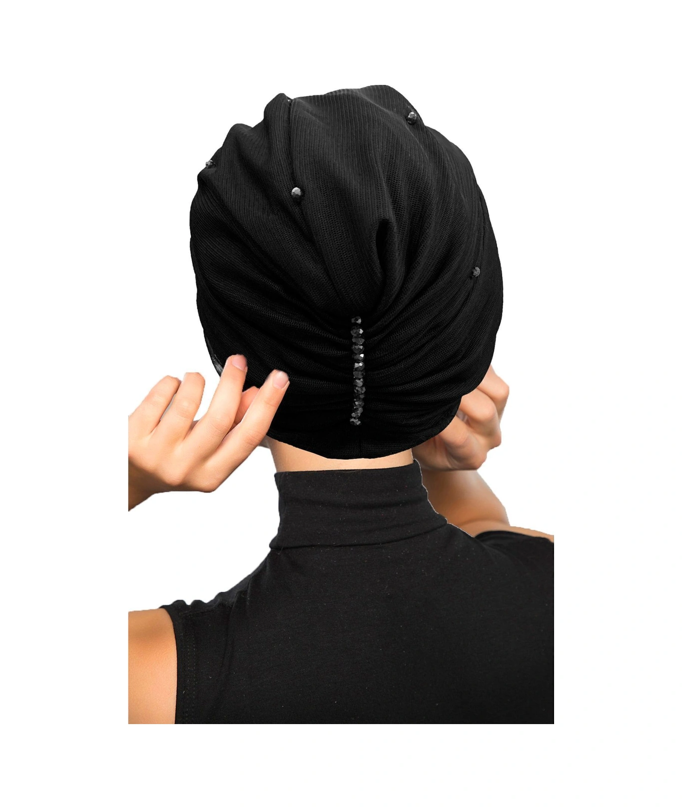 Kristal Tüllü Astarlı Siyah Hazır Türban Tesettür Abiye Bone Siyah