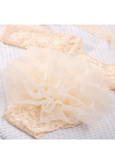 Doğan Kız Fotoğraf Çekim Kıyafetleri Dantel Doğumlu Fotoğraf Kıyafetleri Bebek Zarif - Bej Bej