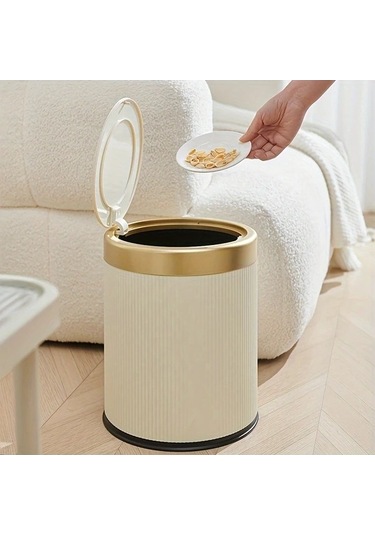 Fastbuy Dream011 Krem Beyaz Silindirik Çöp Kutusu, Açılır Kapaklı Kova, Ev Ve Ofis İçin, 1 Adet Beyaz - Krem
