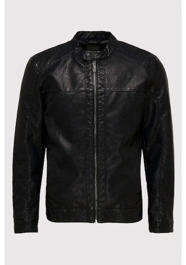 Jack & Jones Erkek Deri Ceket 12147218 Siyah