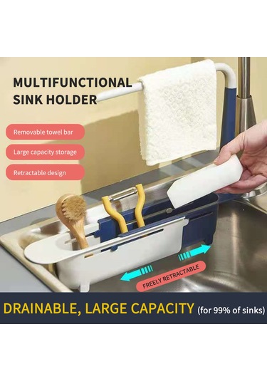 Padalink Mutfak Lavabo Genişlik Ayarlanabilir Çıkarılabilir Sulama Rafı, Havlu Kurutma Ve Bez Saklama Fonksiyonu, Sarı Renk