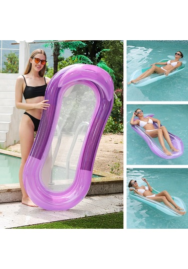 Youtek Yumuşak Gradient Yeşil Su Yatakçısı - Kol Dayaklı, Ağ Çantılı, Katlanabilir Havlu Yatağı - 160x90cm Havalandırılabilir Yüzme Sandalyesi