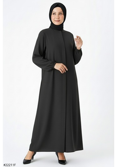 Medine İpeği Mevlana Kesim Cepli Kuşaklı Bol Ferace 4000-gri Gri