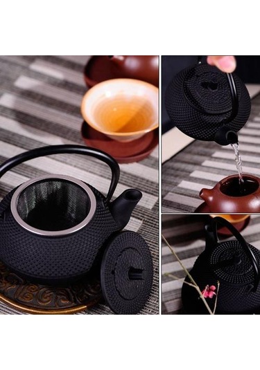 Stil Dökme Demir Kettle Çaydanlık Süzgeci Çay Potu 300ml Siyah Çaydanlıklar Altın