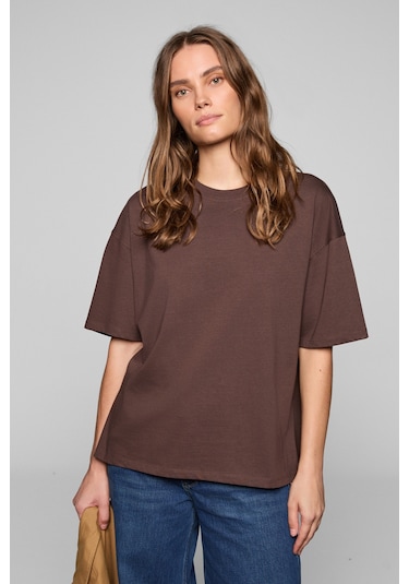 Grımelange Lagertha Kadın %100 Organik Pamuklu Kalın Dokulu Oversize Fit Yuvarlak Yakalı Koyu Kahver Koyu Kahverengi