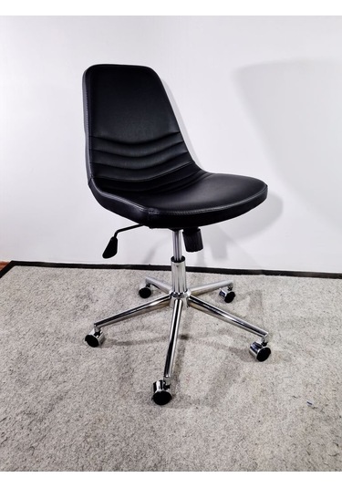 Bintaşmobilya Siyah Deri Rahat Ofis Personel Çalışma Sandalyesi