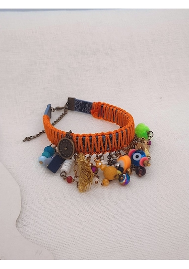 Deri Üzeri Turuncu Çok Renkli Alaçatı Bayan Halhal Çok Renkli