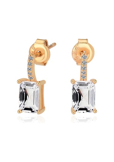 Zirkon Taşlı Pırlanta Montür Altın Kaplama Geometrik Şekili Gümüş Küpe Gold - Gümüş